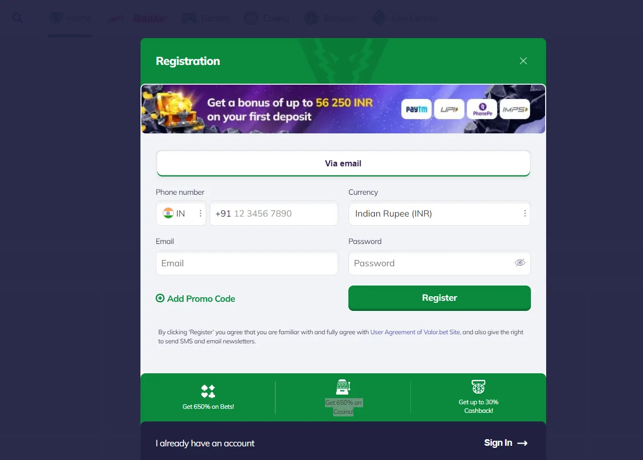 valor registration